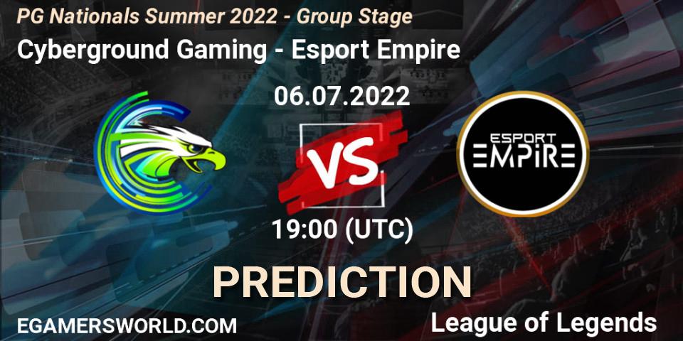 Cyberground Gaming vs Esport Empire: Betting TIp, Match Prediction. 06.07.2022 at 19:00. LoL, PG Nationals Summer 2022 - Group Stage