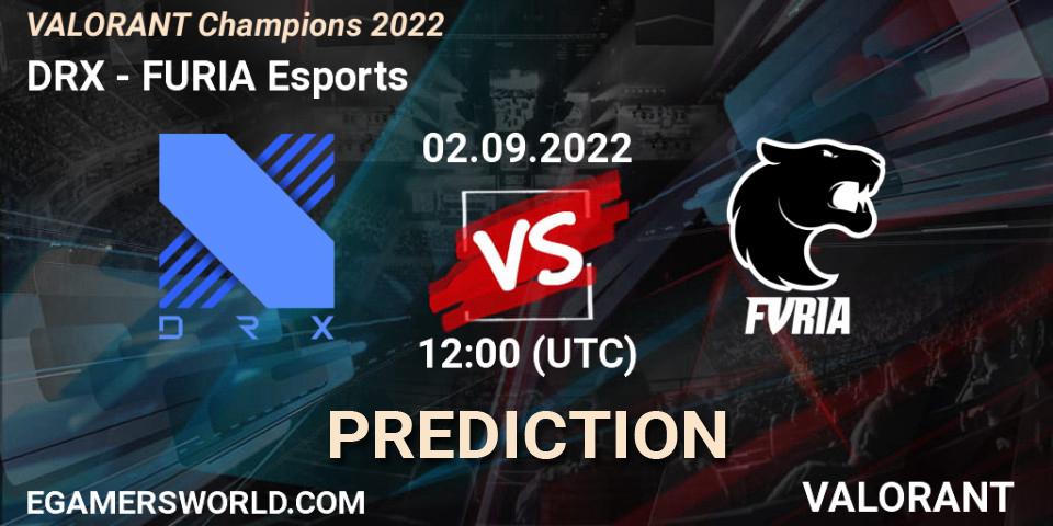 DRX vs FURIA Esports: Betting TIp, Match Prediction. 02.09.2022 at 12:15. VALORANT, VALORANT Champions 2022