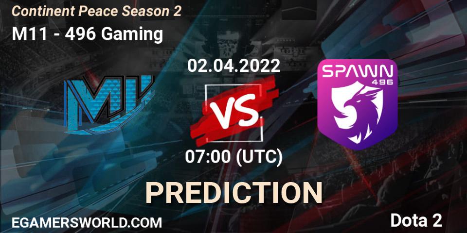 M11 vs 496 Gaming: Betting TIp, Match Prediction. 02.04.2022 at 07:29. Dota 2, Continent Peace Season 2 