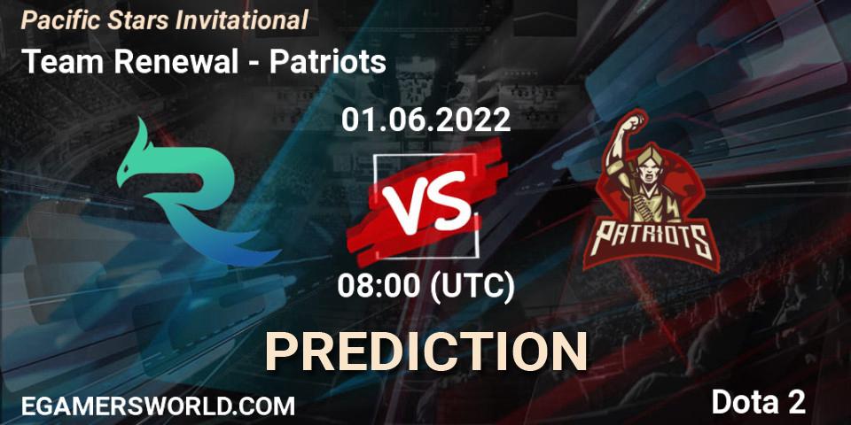 Team Renewal vs Patriots: Betting TIp, Match Prediction. 01.06.2022 at 09:17. Dota 2, Pacific Stars Invitational