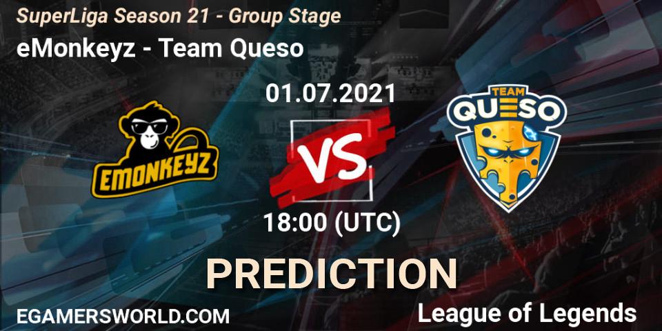 eMonkeyz vs Team Queso: Betting TIp, Match Prediction. 01.07.21. LoL, SuperLiga Season 21 - Group Stage 