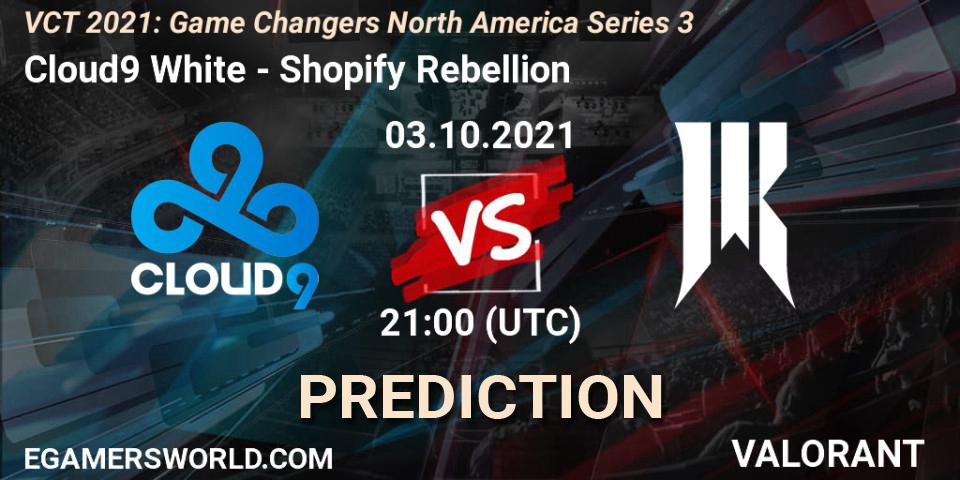 Cloud9 White vs Shopify Rebellion: Betting TIp, Match Prediction. 03.10.2021 at 21:00. VALORANT, VCT 2021: Game Changers North America Series 3