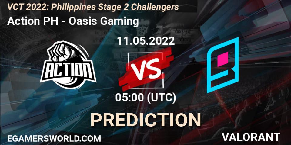 Action PH vs Oasis Gaming: Betting TIp, Match Prediction. 11.05.2022 at 05:00. VALORANT, VCT 2022: Philippines Stage 2 Challengers