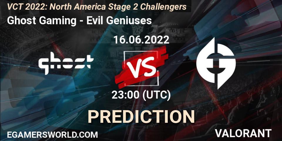 Ghost Gaming vs Evil Geniuses: Betting TIp, Match Prediction. 16.06.2022 at 23:55. VALORANT, VCT 2022: North America Stage 2 Challengers