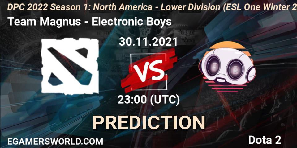 Team Magnus vs Electronic Boys: Betting TIp, Match Prediction. 30.11.21. Dota 2, DPC 2022 Season 1: North America - Lower Division (ESL One Winter 2021)