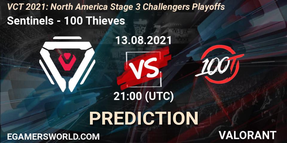 Sentinels vs 100 Thieves: Betting TIp, Match Prediction. 13.08.2021 at 21:00. VALORANT, VCT 2021: North America Stage 3 Challengers Playoffs