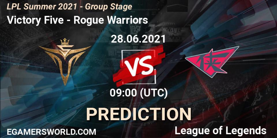 Victory Five vs Rogue Warriors: Betting TIp, Match Prediction. 28.06.21. LoL, LPL Summer 2021 - Group Stage