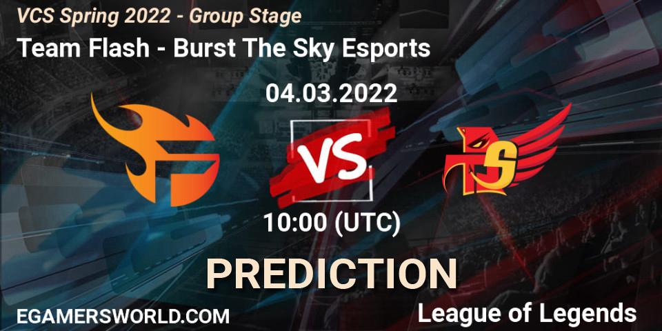 Team Flash vs Burst The Sky Esports: Betting TIp, Match Prediction. 04.03.2022 at 10:00. LoL, VCS Spring 2022 - Group Stage 