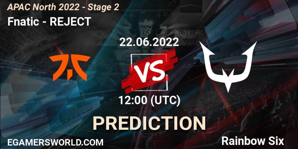 Fnatic vs REJECT: Betting TIp, Match Prediction. 22.06.2022 at 12:00. Rainbow Six, APAC North 2022 - Stage 2