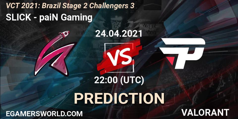 SLICK vs paiN Gaming: Betting TIp, Match Prediction. 25.04.2021 at 22:00. VALORANT, VCT 2021: Brazil Stage 2 Challengers 3