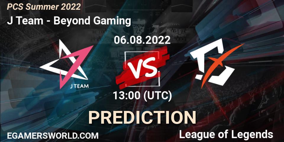 J Team vs Beyond Gaming: Betting TIp, Match Prediction. 06.08.2022 at 13:00. LoL, PCS Summer 2022