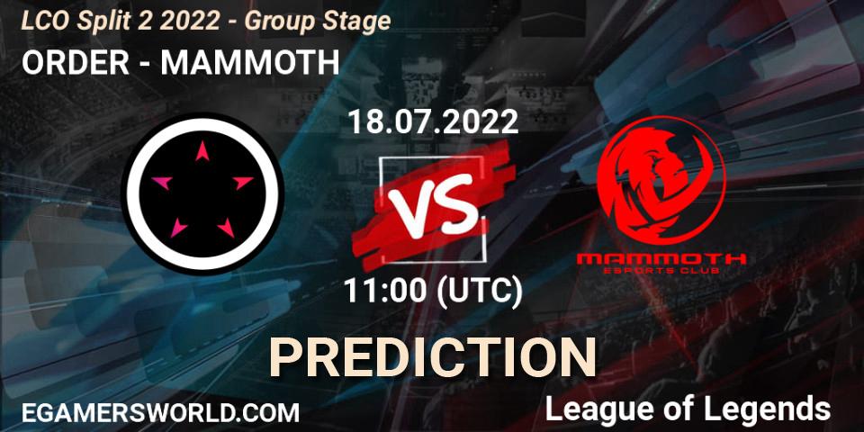 ORDER vs MAMMOTH: Betting TIp, Match Prediction. 18.07.22. LoL, LCO Split 2 2022 - Group Stage