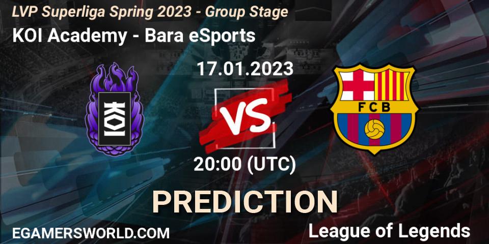 KOI Academy vs Barça eSports: Betting TIp, Match Prediction. 17.01.2023 at 20:00. LoL, LVP Superliga Spring 2023 - Group Stage