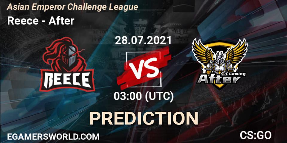 Reece vs After: Betting TIp, Match Prediction. 28.07.2021 at 03:00. Counter-Strike (CS2), Asian Emperor Challenge League