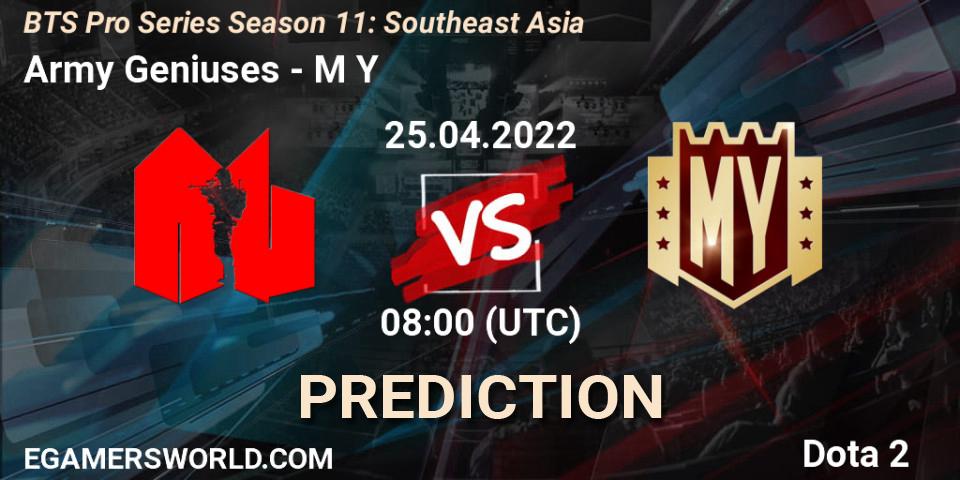 Army Geniuses vs M Y: Betting TIp, Match Prediction. 25.04.2022 at 07:23. Dota 2, BTS Pro Series Season 11: Southeast Asia