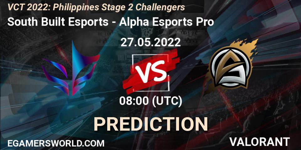 South Built Esports vs Alpha Esports Pro: Betting TIp, Match Prediction. 27.05.2022 at 05:00. VALORANT, VCT 2022: Philippines Stage 2 Challengers