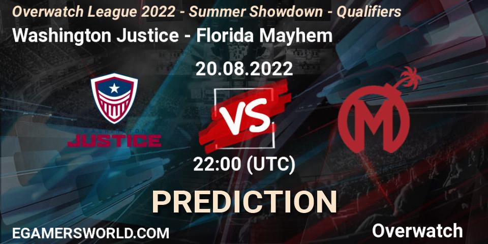 Washington Justice vs Florida Mayhem: Betting TIp, Match Prediction. 20.08.22. Overwatch, Overwatch League 2022 - Summer Showdown - Qualifiers