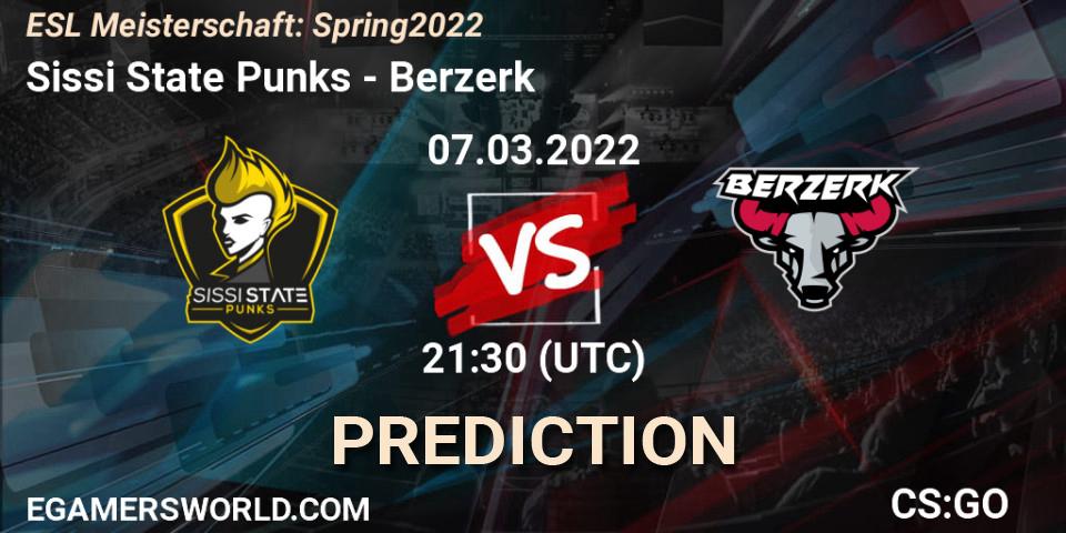 Sissi State Punks vs Berzerk: Betting TIp, Match Prediction. 07.03.2022 at 21:30. Counter-Strike (CS2), ESL Meisterschaft: Spring 2022