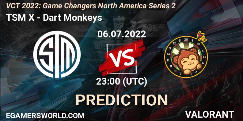 TSM X vs Dart Monkeys: Betting TIp, Match Prediction. 06.07.2022 at 22:30. VALORANT, VCT 2022: Game Changers North America Series 2