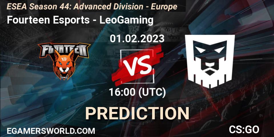 Fourteen Esports vs LeoGaming: Betting TIp, Match Prediction. 10.02.2023 at 15:00. Counter-Strike (CS2), ESEA Season 44: Advanced Division - Europe