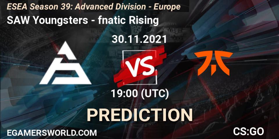 SAW Youngsters vs fnatic Rising: Betting TIp, Match Prediction. 30.11.2021 at 19:00. Counter-Strike (CS2), ESEA Season 39: Advanced Division - Europe
