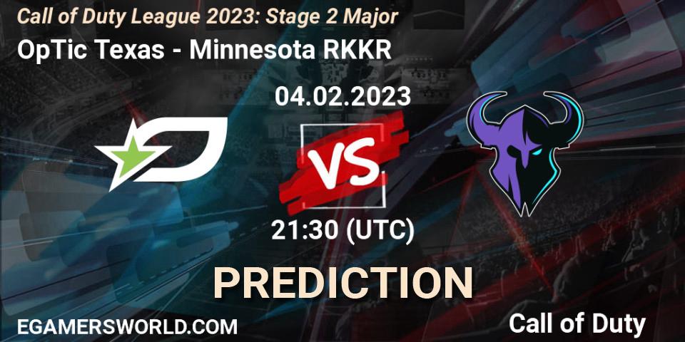 OpTic Texas vs Minnesota RØKKR: Betting TIp, Match Prediction. 04.02.2023 at 21:30. Call of Duty, Call of Duty League 2023: Stage 2 Major