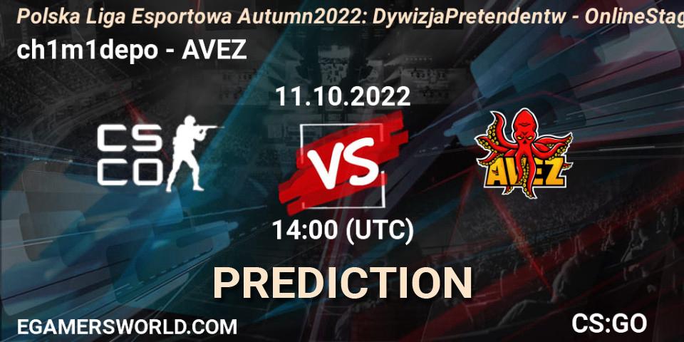 ch1m1depo vs AVEZ: Betting TIp, Match Prediction. 11.10.2022 at 14:00. Counter-Strike (CS2), Polska Liga Esportowa Autumn 2022: Dywizja Pretendentów - Online Stage