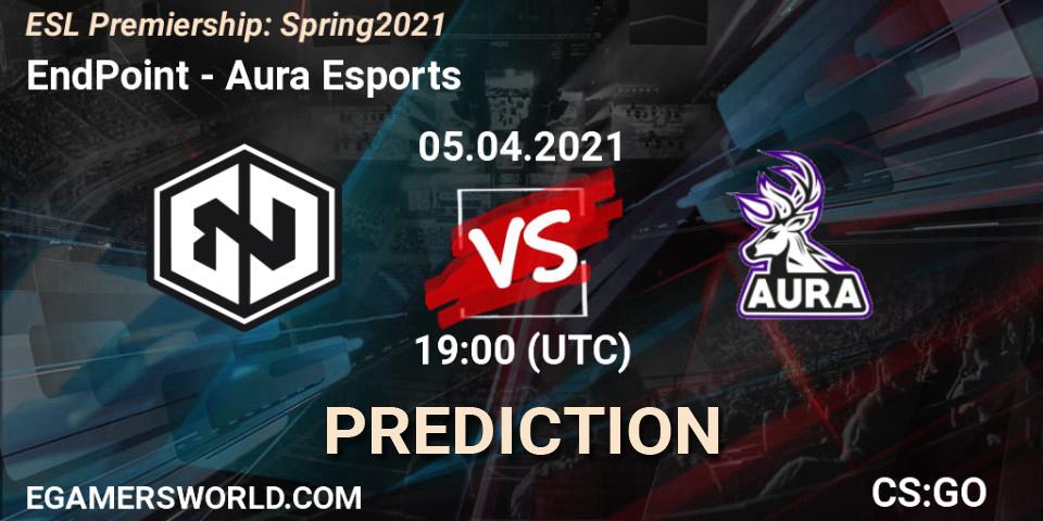 EndPoint vs Aura Esports: Betting TIp, Match Prediction. 05.04.2021 at 19:00. Counter-Strike (CS2), ESL Premiership: Spring 2021