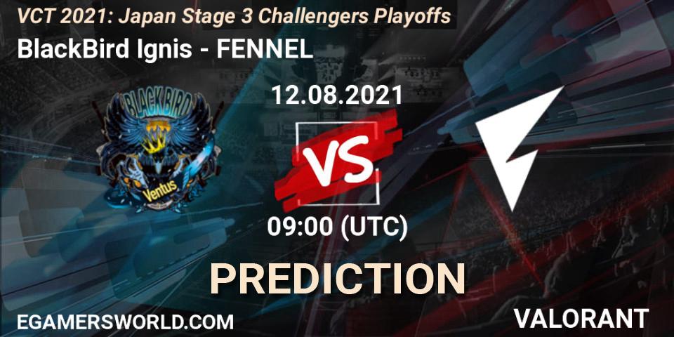BlackBird Ignis vs FENNEL: Betting TIp, Match Prediction. 12.08.2021 at 09:10. VALORANT, VCT 2021: Japan Stage 3 Challengers Playoffs
