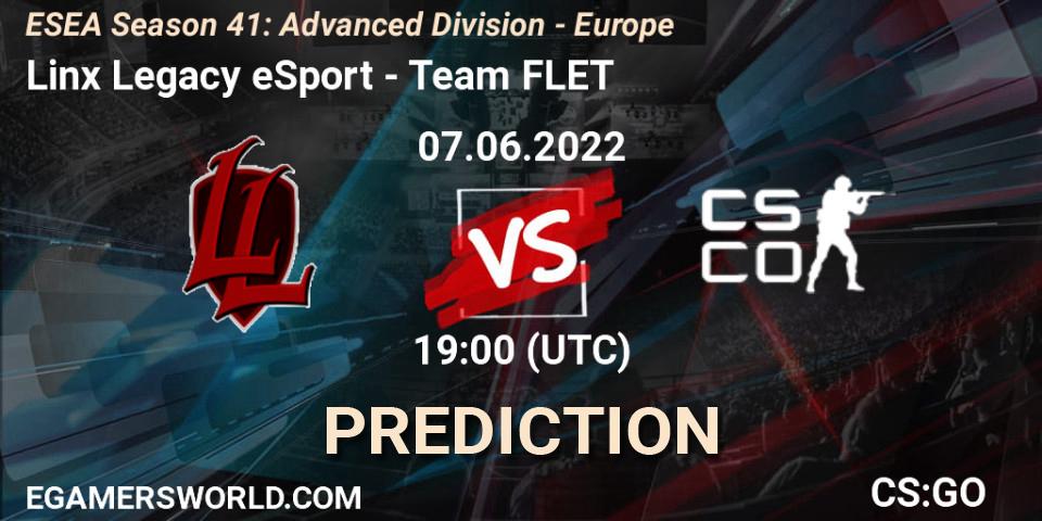 Linx Legacy eSport vs Team FLET: Betting TIp, Match Prediction. 07.06.2022 at 19:00. Counter-Strike (CS2), ESEA Season 41: Advanced Division - Europe