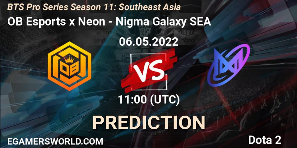 OB Esports x Neon vs Nigma Galaxy SEA: Betting TIp, Match Prediction. 06.05.2022 at 11:29. Dota 2, BTS Pro Series Season 11: Southeast Asia