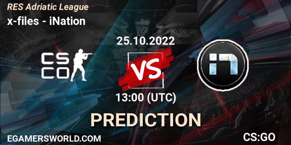 x-files vs iNation: Betting TIp, Match Prediction. 25.10.2022 at 13:00. Counter-Strike (CS2), RES Adriatic League