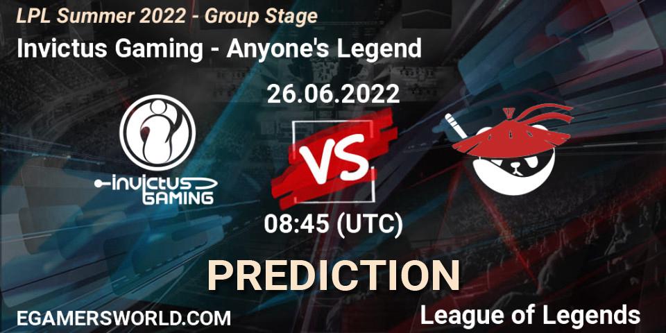 Invictus Gaming vs Anyone's Legend: Betting TIp, Match Prediction. 26.06.22. LoL, LPL Summer 2022 - Group Stage
