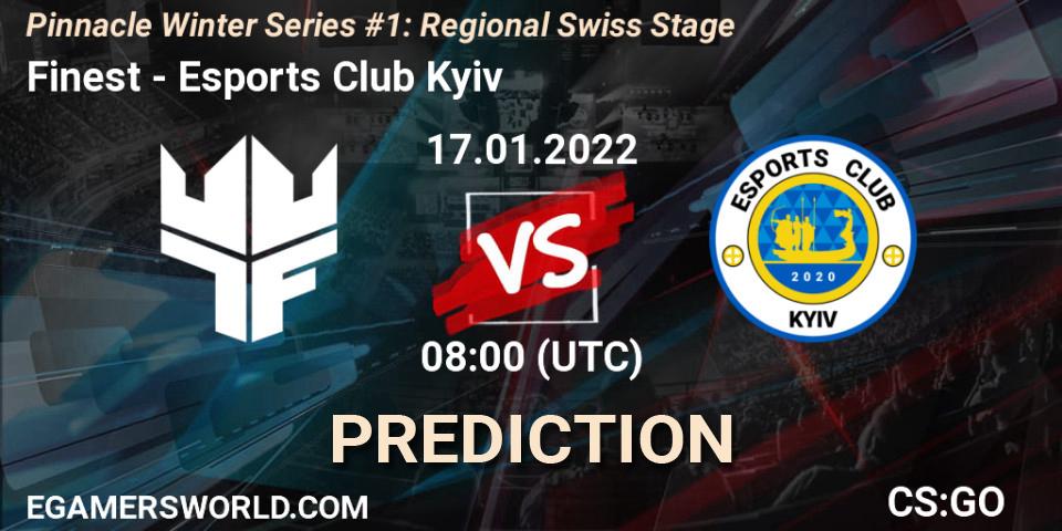 Finest vs Esports Club Kyiv: Betting TIp, Match Prediction. 17.01.2022 at 08:00. Counter-Strike (CS2), Pinnacle Winter Series #1: Regional