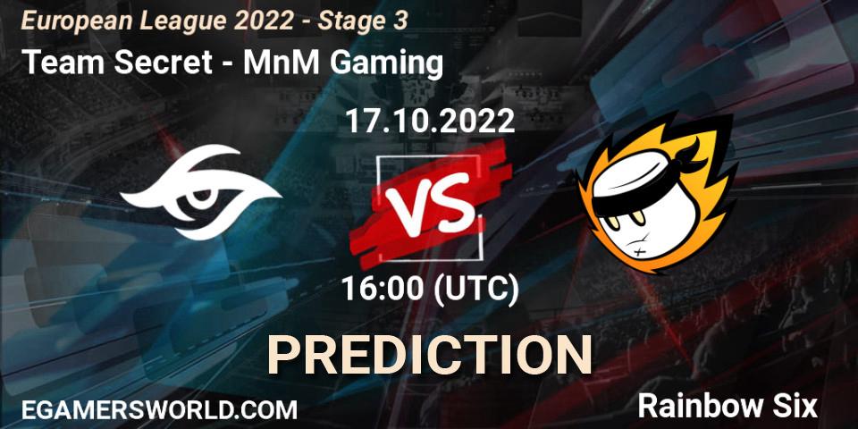 Team Secret vs MnM Gaming: Betting TIp, Match Prediction. 17.10.22. Rainbow Six, European League 2022 - Stage 3