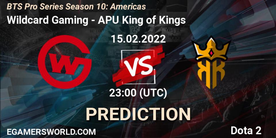 Wildcard Gaming vs APU King of Kings: Betting TIp, Match Prediction. 15.02.2022 at 21:00. Dota 2, BTS Pro Series Season 10: Americas