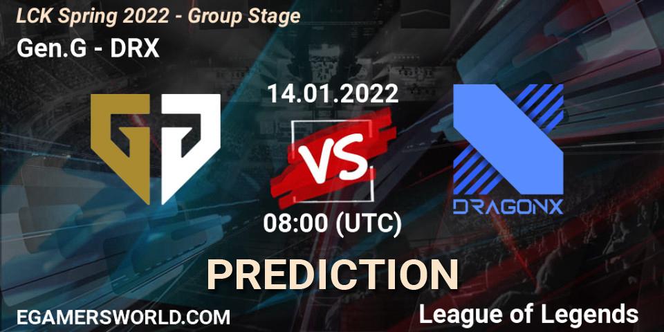 Gen.G vs DRX: Betting TIp, Match Prediction. 14.01.2022 at 08:00. LoL, LCK Spring 2022 - Group Stage