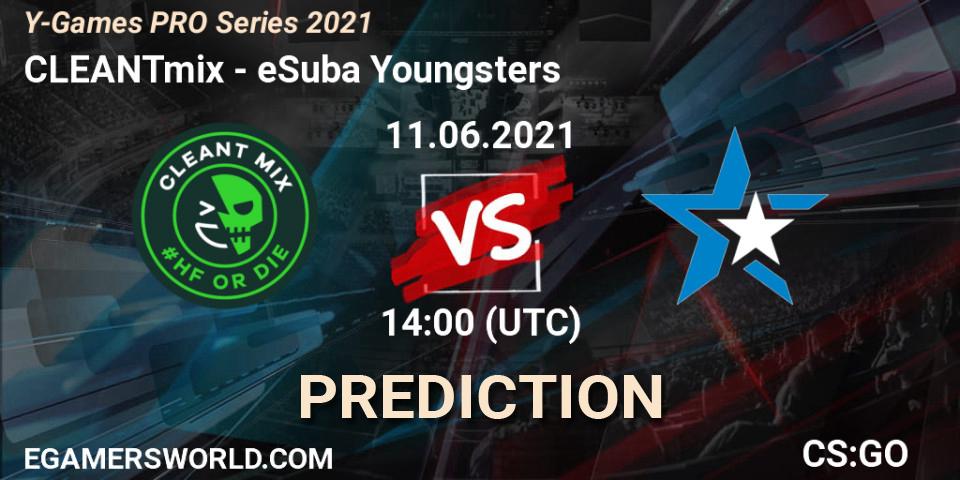 CLEANTmix vs eSuba Youngsters: Betting TIp, Match Prediction. 11.06.2021 at 14:00. Counter-Strike (CS2), Y-Games PRO Series 2021