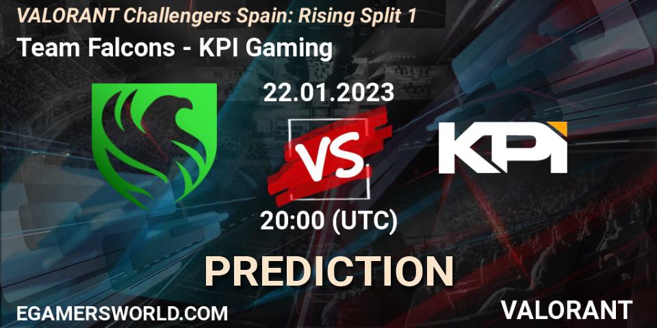 Falcons vs KPI Gaming: Betting TIp, Match Prediction. 22.01.2023 at 20:35. VALORANT, VALORANT Challengers 2023 Spain: Rising Split 1