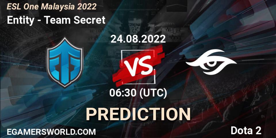 Entity vs Team Secret: Betting TIp, Match Prediction. 24.08.2022 at 06:32. Dota 2, ESL One Malaysia 2022