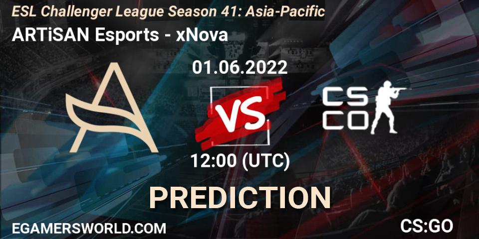 ARTiSAN Esports vs xNova: Betting TIp, Match Prediction. 01.06.2022 at 12:00. Counter-Strike (CS2), ESL Challenger League Season 41: Asia-Pacific