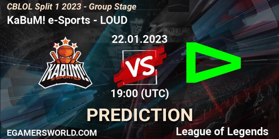 KaBuM! e-Sports vs LOUD: Betting TIp, Match Prediction. 22.01.2023 at 19:15. LoL, CBLOL Split 1 2023 - Group Stage
