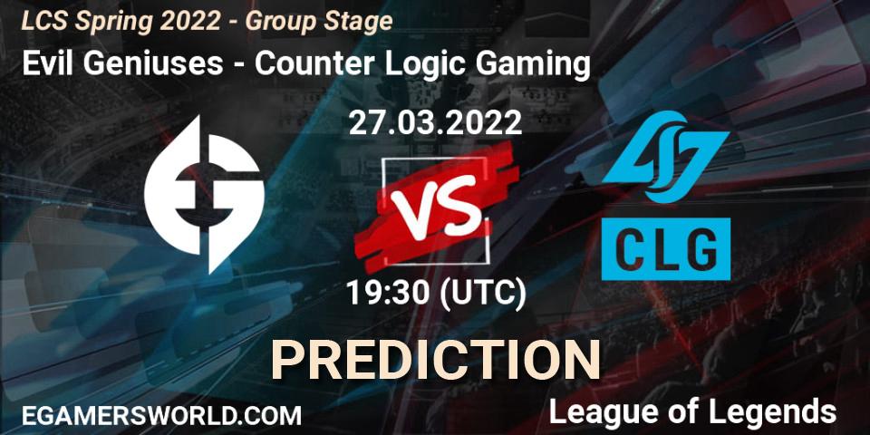 Evil Geniuses vs Counter Logic Gaming: Betting TIp, Match Prediction. 27.03.22. LoL, LCS Spring 2022 - Group Stage
