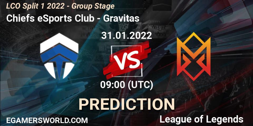 Chiefs eSports Club vs Gravitas: Betting TIp, Match Prediction. 31.01.2022 at 09:00. LoL, LCO Split 1 2022 - Group Stage 