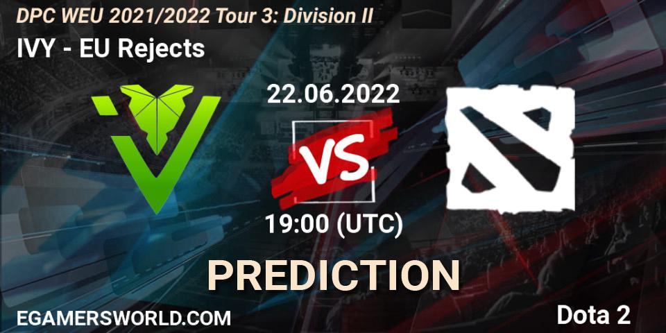 IVY vs EU Rejects: Betting TIp, Match Prediction. 22.06.2022 at 18:55. Dota 2, DPC WEU 2021/2022 Tour 3: Division II