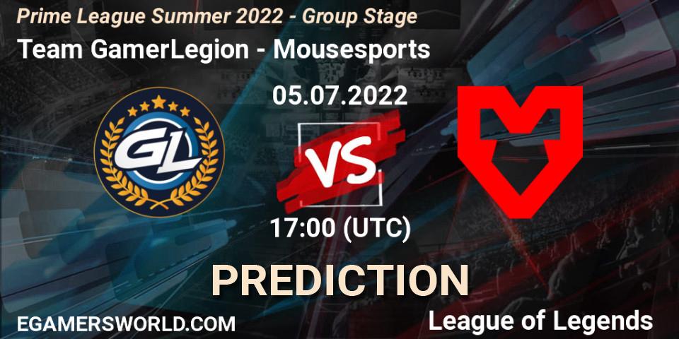 Team GamerLegion vs Mousesports: Betting TIp, Match Prediction. 05.07.2022 at 17:00. LoL, Prime League Summer 2022 - Group Stage