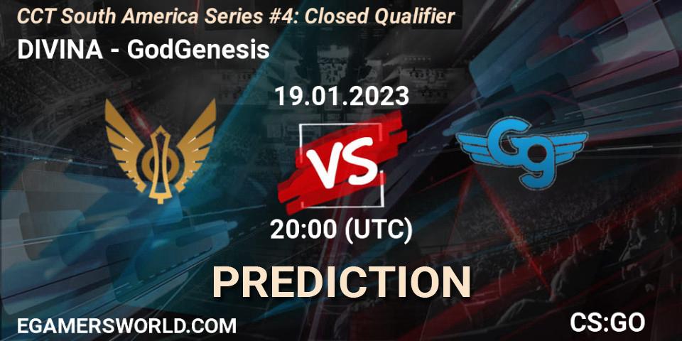 DIVINA vs GodGenesis: Betting TIp, Match Prediction. 19.01.2023 at 20:00. Counter-Strike (CS2), CCT South America Series #4: Closed Qualifier