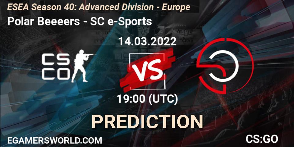 Polar Beeeers vs SC e-Sports: Betting TIp, Match Prediction. 14.03.2022 at 19:00. Counter-Strike (CS2), ESEA Season 40: Advanced Division - Europe