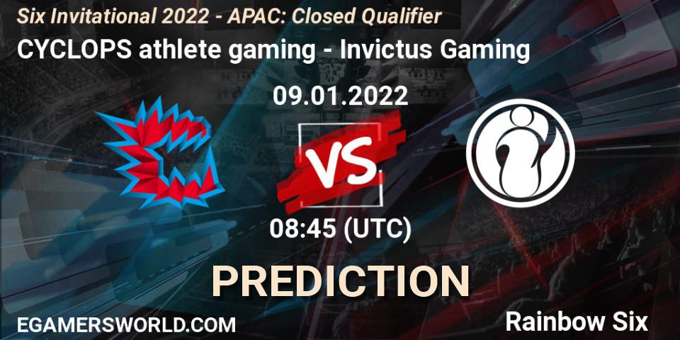 CYCLOPS athlete gaming vs Invictus Gaming: Betting TIp, Match Prediction. 09.01.2022 at 09:00. Rainbow Six, Six Invitational 2022 - APAC: Closed Qualifier