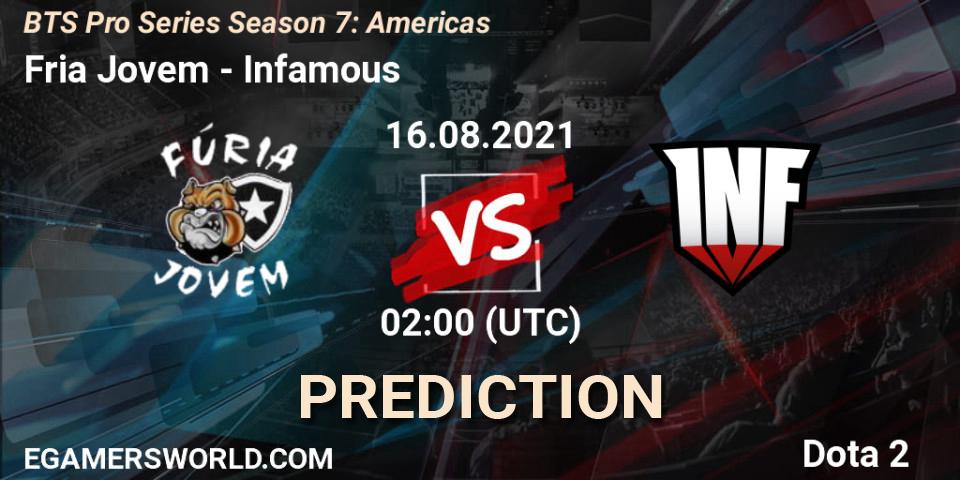Fúria Jovem vs Infamous: Betting TIp, Match Prediction. 16.08.2021 at 00:50. Dota 2, BTS Pro Series Season 7: Americas